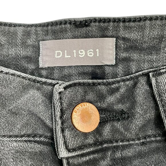 DL1961 Farrow Cropped High-Rise Skinny Jeans Montgomery Raw Hem Black Size 25 - Picture 4 of 12